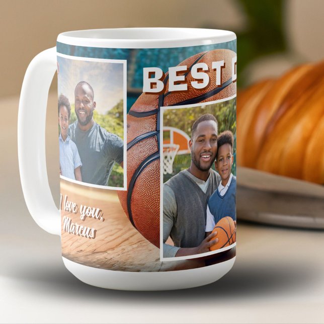 Bester Vater Basketball Ball 3 FotoCollage Vater Kaffeetasse (Von Creator hochgeladen)