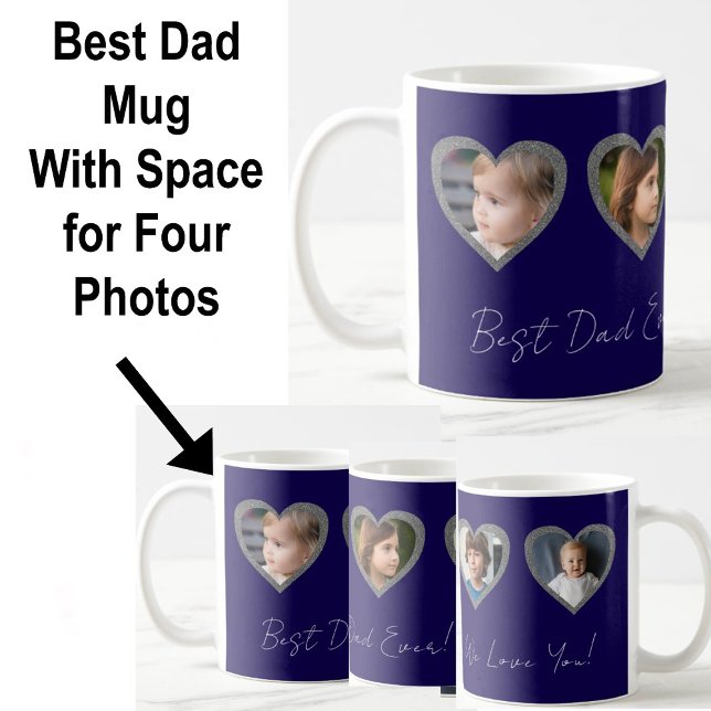 Bester Vater Blue Hearts Vier Kinder Foto Collage Kaffeetasse (Von Creator hochgeladen)