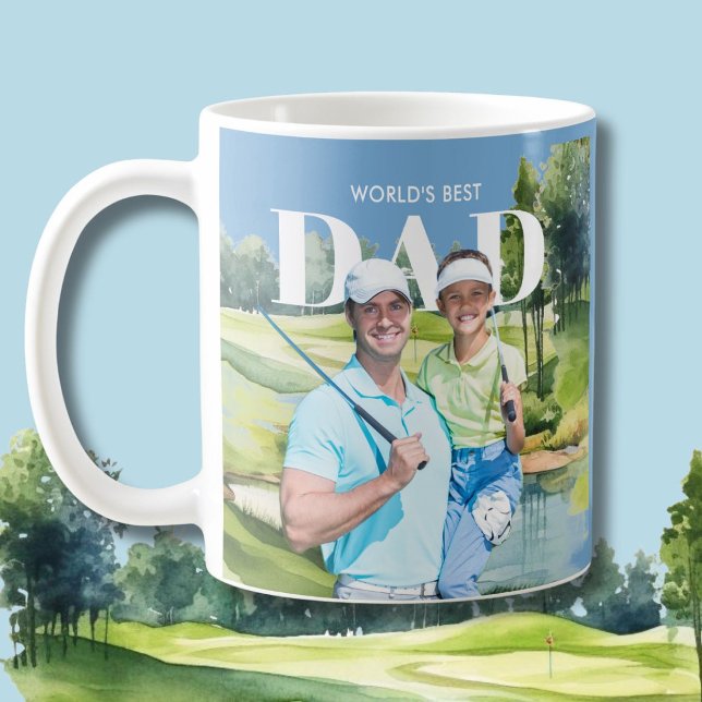 *Bester Vater Custom 2 Foto Collage Golfplatz Kaffeetasse (Von Creator hochgeladen)