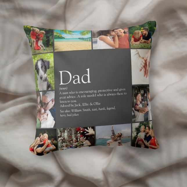 Bester Vater Daddy Vater Definition 12 Foto Grau Kissen (Best Dad Daddy Father Definition 12 Photo Gray Throw Pillow)