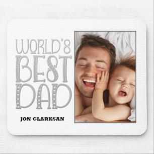 Bester Vater der Welt Foto Silber-Grau-Typografie  Mousepad