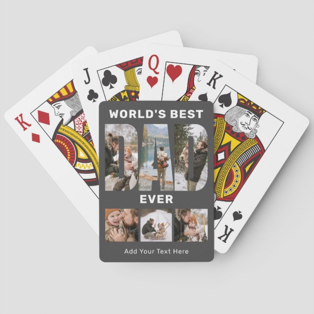 Bester Vater der Welt, individuelles 6-Foto-Grau Spielkarten (Rückseite)
