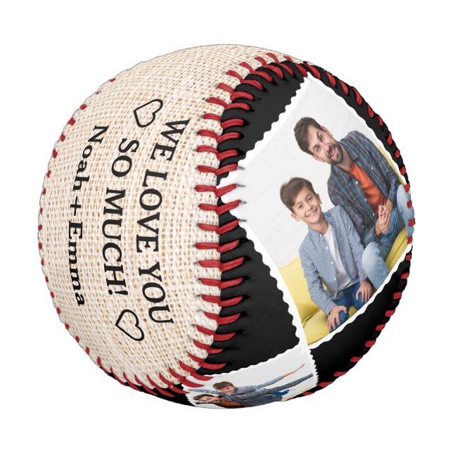 Bester Vater der Welt, Personalisiert 4 Fotos Baseball (Schrägansicht)
