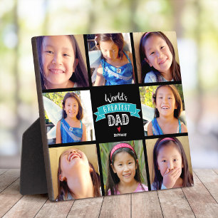 Bester Vater der Welt Teal Banner 8 Foto Collage Fotoplatte