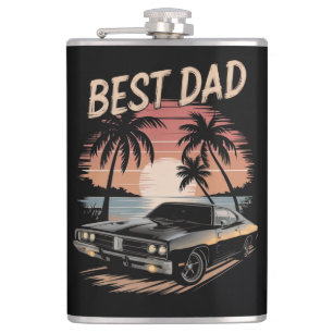 Bester Vater, Dodge Ladewagen, Retro Sonnenunterga Flachmann