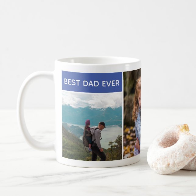 Bester Vater, drei FotoCollagen, individuell angep Kaffeetasse (Mit Donut)