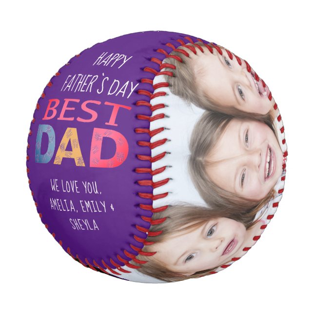 Bester Vater Farbige Typografie 2 FotoCollage Baseball (Schrägansicht)