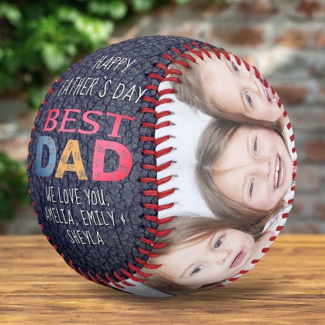 Bester Vater Farbige Typografie Leather Print Foto Baseball (Von Creator hochgeladen)