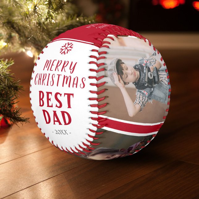 Bester Vater Frohe Weihnachten Rot 3 Foto Collage Baseball (Von Creator hochgeladen)