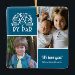 Bester Vater für Fotocollage Keramikornament<br><div class="desc">Foto Collage Bester Vater von Par Keramik Ornament mit zwei Fotos seiner Kinder und blauen Akzent Farbe hinter weißen Text. Große Weihnachtsgeschenke für Väter und Väter.</div>