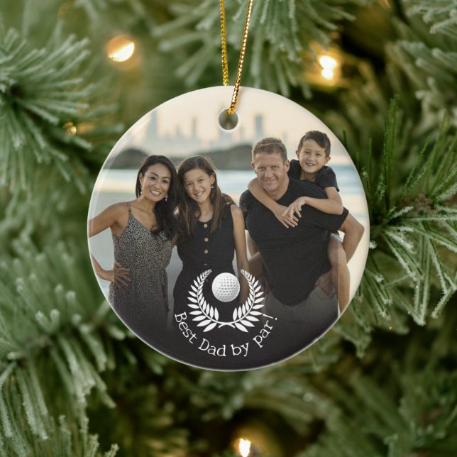 Bester Vater für Par Wreath Individuelle Name Foto Keramik Ornament (Baum)