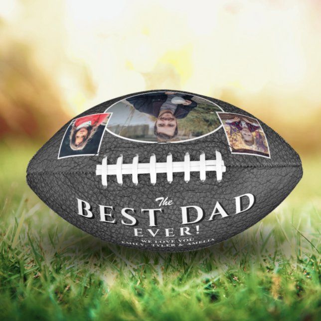 Bester Vater Gray Leather Vatertag 3 FotoCollage Football (Von Creator hochgeladen)