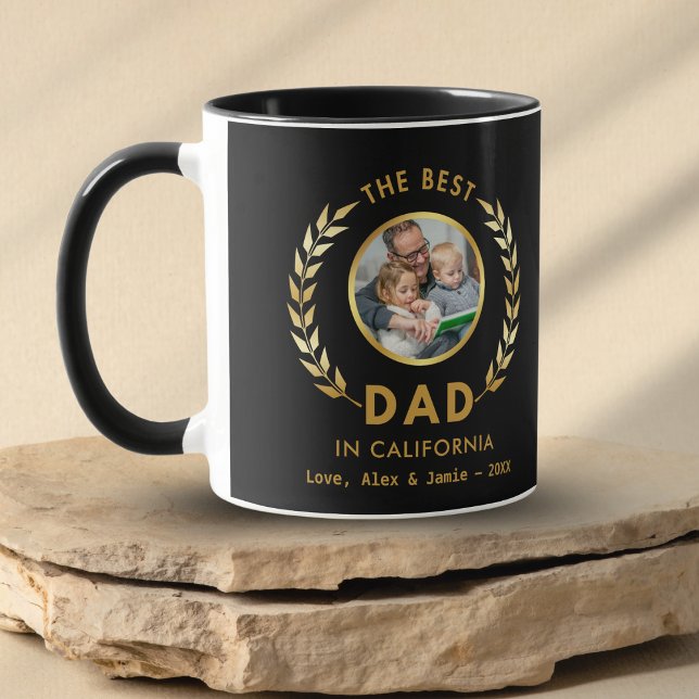 Bester Vater in CHICAGO Custom Foto Black and Gold Tasse (Von Creator hochgeladen)
