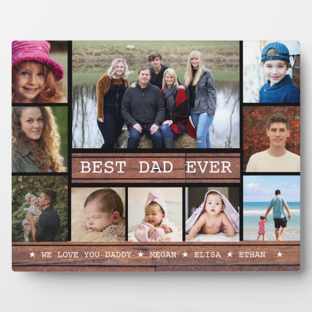 Bester Vater je 10 Familienfotos Collage Rustikale Fotoplatte (Vorderseite)