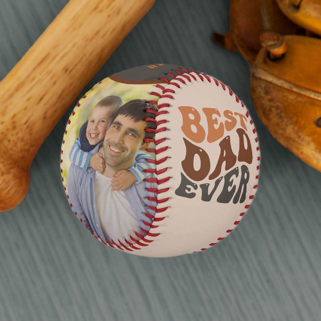 Bester Vater je 2 Foto mit Groovy Retro Typografie Baseball (Von Creator hochgeladen)