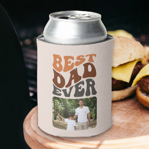 Bester Vater je 2 Foto und Groovy Retro Typografie Dosenkühler