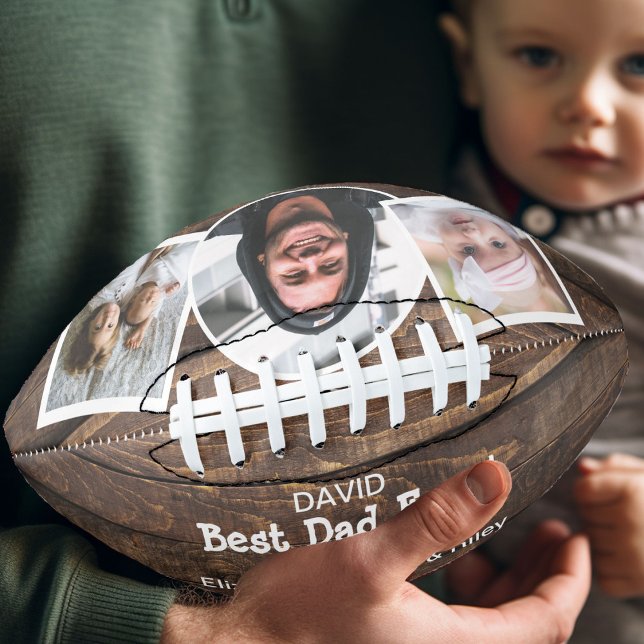 Bester Vater je 3 Foto Collage Football (Best Dad Ever football photo keepsake.)