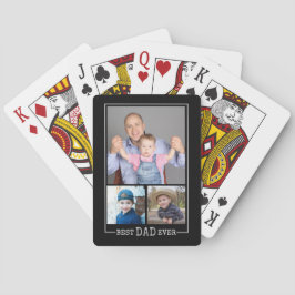 Bester Vater je 3 FotoCollage Schwarz Spielkarten