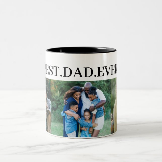 Bester Vater je 3 FotoCollage Zweifarbige Tasse (Mittel)