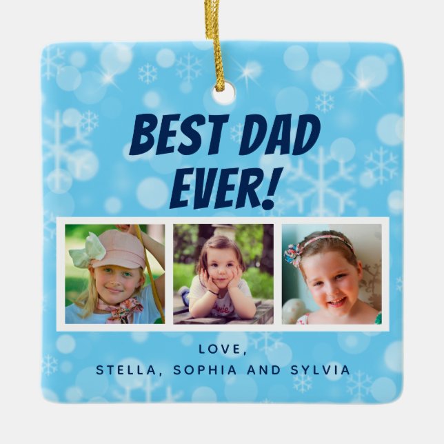 Bester Vater je 3 Fotos Schneeflocken Keramikornament (Vorderseite)