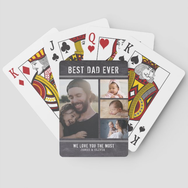 Bester Vater je 4 Familienfotografie-Collage-Chalk Spielkarten (Rückseite)