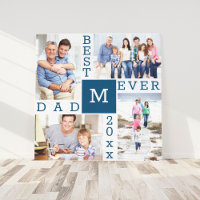 Bester Vater je 4 Foto Collage Blue White Square