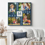 Bester Vater je 4 Foto Collage Dunkelblau und weiß Leinwanddruck<br><div class="desc">Benutzerdefinierte Foto Collage Canvas Print für den besten Vater aller Zeiten. Die Vorlage ist Set für Sie bereit, um 4 Ihrer Lieblings-Fotos, das Jahr und die erste. Ein großartiges Geschenk für den Vatertag, einen Geburtstag oder als Beibehaltung eines Ereignisses oder einer persönlichen Leistung. Das Design hat eine moderne Farbpalette in...</div>