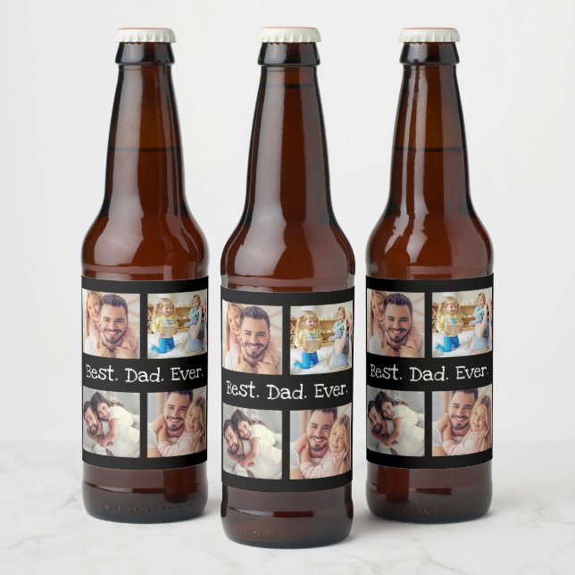 Bester Vater je 4 Foto Collage Spaß Keepake Bierflaschenetikett (Flaschen)