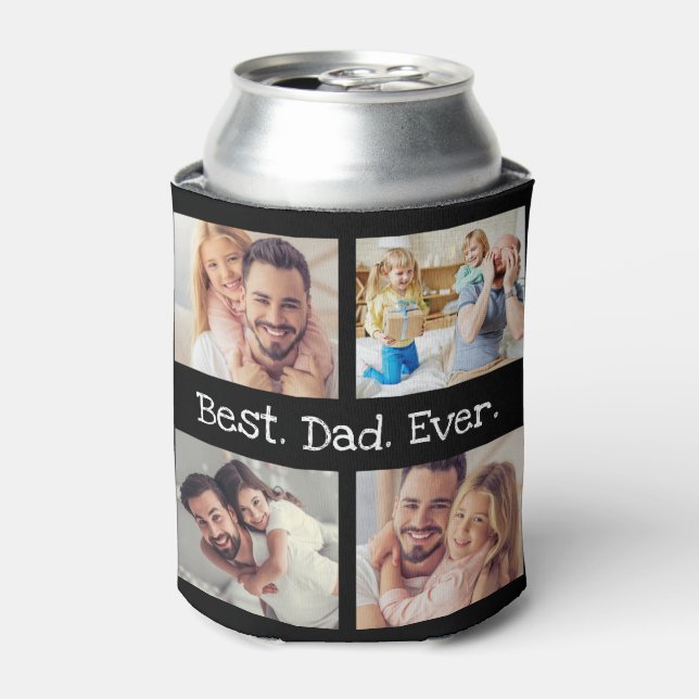 Bester Vater je 4 Foto Collage Spaß Keepake Dosenkühler (Kanne Vorderseite)