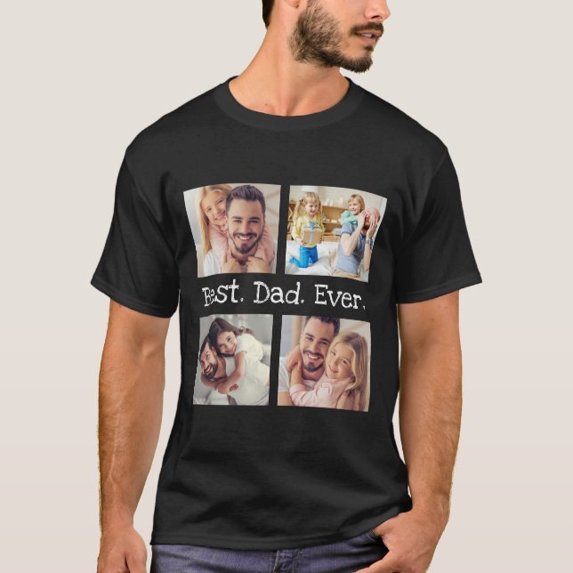 Bester Vater je 4 Foto Collage Spaß Personalisiert T-Shirt (Vorderseite)