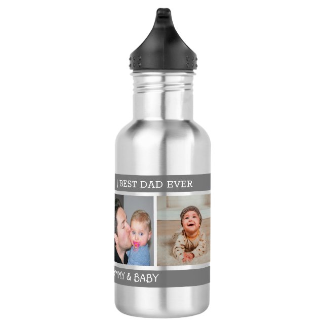 Bester Vater je 4 Foto Grau Edelstahlflasche (Rechts)