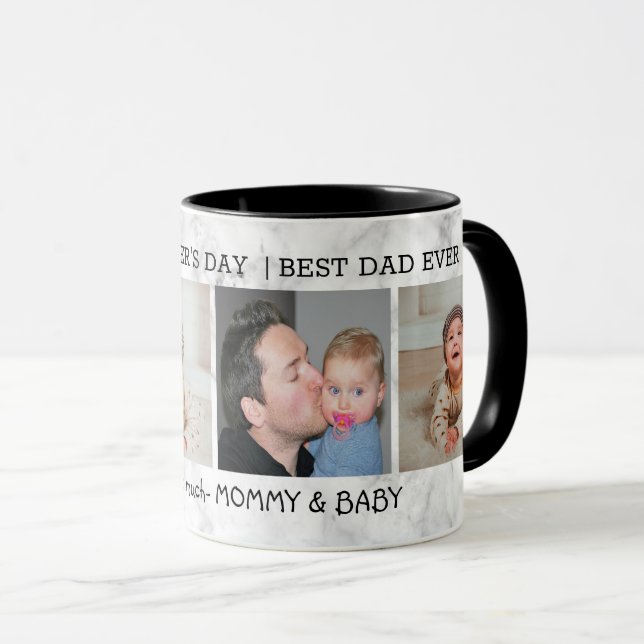 Bester Vater je 4 Foto Marmor Tasse (VorderseiteRechts)