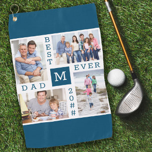 Bester Vater je 4 FotoCollage Custom Year Blue Golfhandtuch