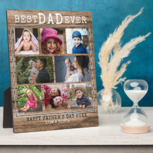 Bester Vater je 8 Familienfoto Collage Rustikales  Fotoplatte