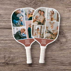 Bester Vater je 8 Foto Collage Brown Pickleball Schläger