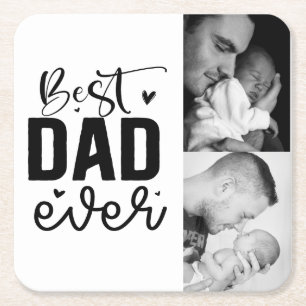 Bester Vater je benutzerdefiniert 2-FotoCollage Rechteckiger Pappuntersetzer