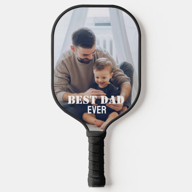 Bester Vater je benutzerdefinierte Foto-Collage Er Pickleball Schläger (Vorderseite)