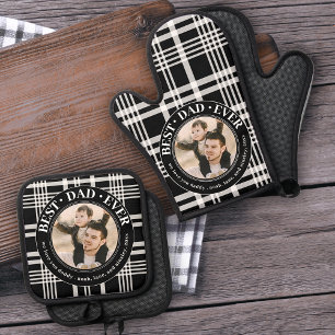 Bester Vater je benutzerdefiniertes Foto Karierter Ofenhandschuh & Topflappen-Set
