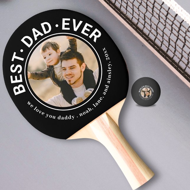 Bester Vater je benutzerdefiniertes Foto Schwarz P Tischtennis Schläger (Von Creator hochgeladen)