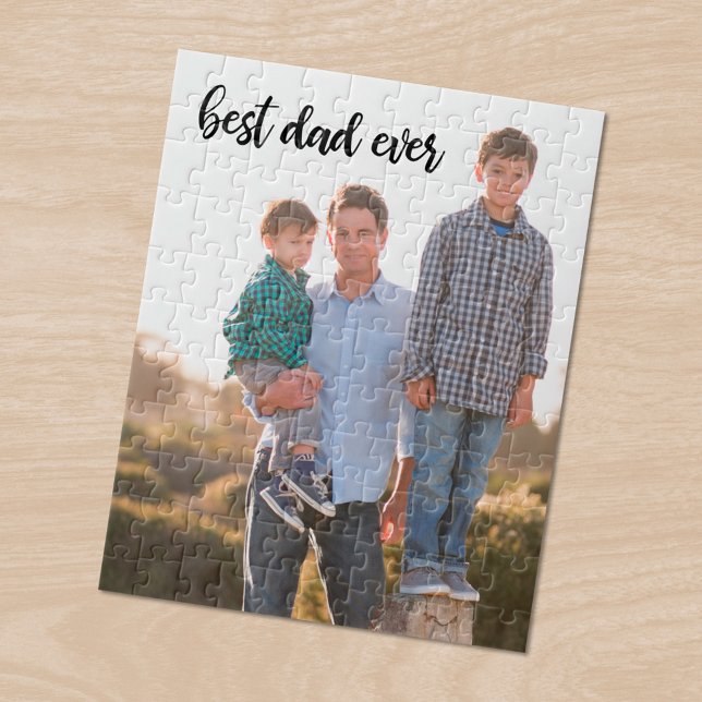 Bester Vater je benutzerdefiniertes Foto Schwarzes (Best Dad Ever Custom Photo Black Script Jigsaw Puzzle, in situ)