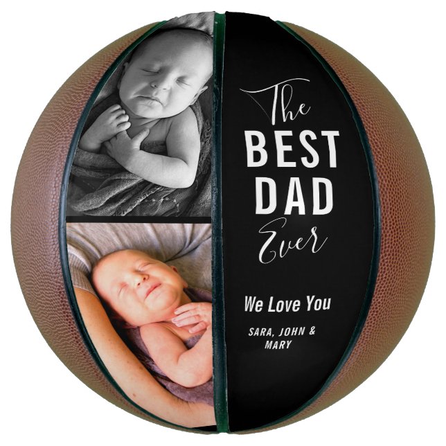 Bester Vater je Black 2 Foto Modernes Namensschild Basketball (Vertikal)