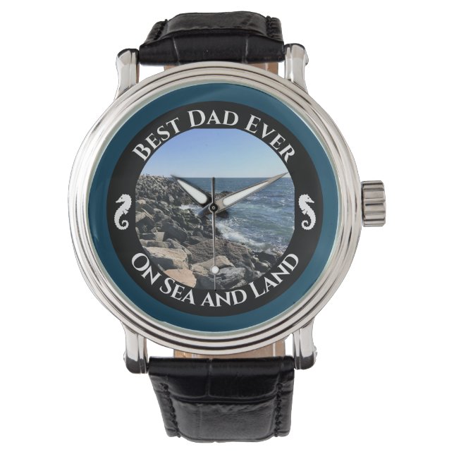 Bester Vater je blauer Atlantik Felsstrand Armbanduhr (Vorderseite)