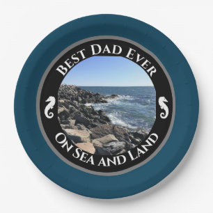 Bester Vater je blauer Atlantik Felsstrand Pappteller
