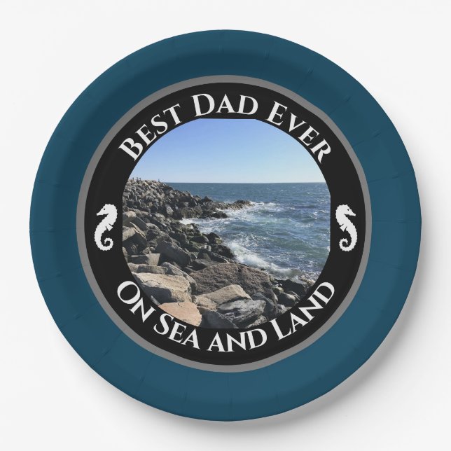 Bester Vater je blauer Atlantik Felsstrand Pappteller (Vorderseite)