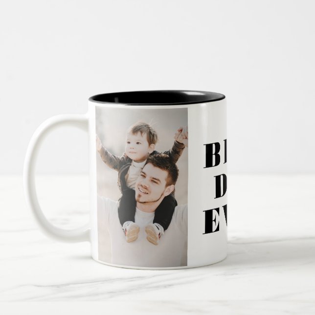 Bester Vater je Bold Typografy 2 Foto Collage Zweifarbige Tasse (Links)
