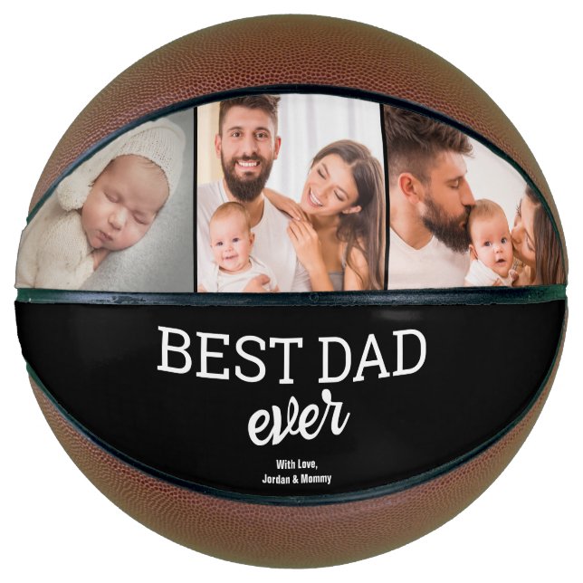 Bester Vater je Custom 3 Fotos Modernes personalis Basketball (Vorderseite)