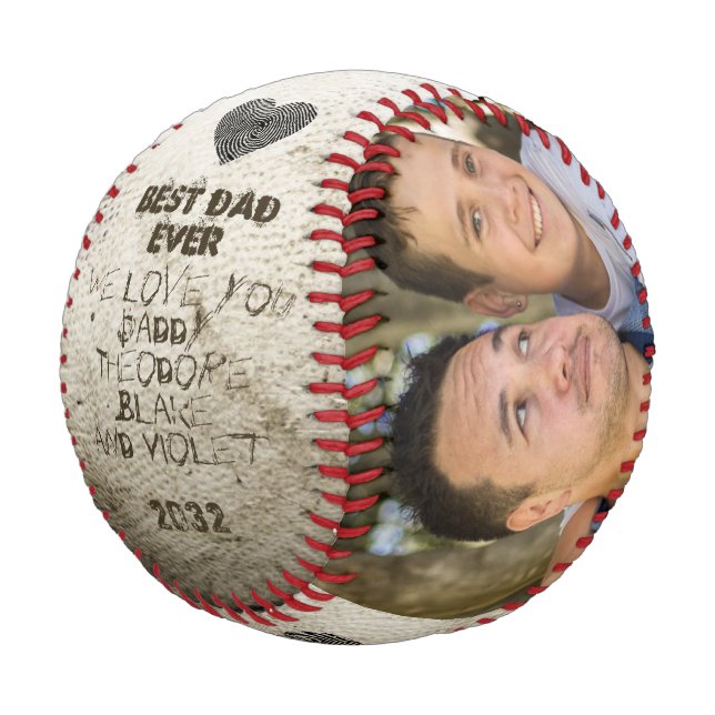Bester Vater je DIY Custom 2 Foto Collage Keepake Baseball (Schrägansicht)