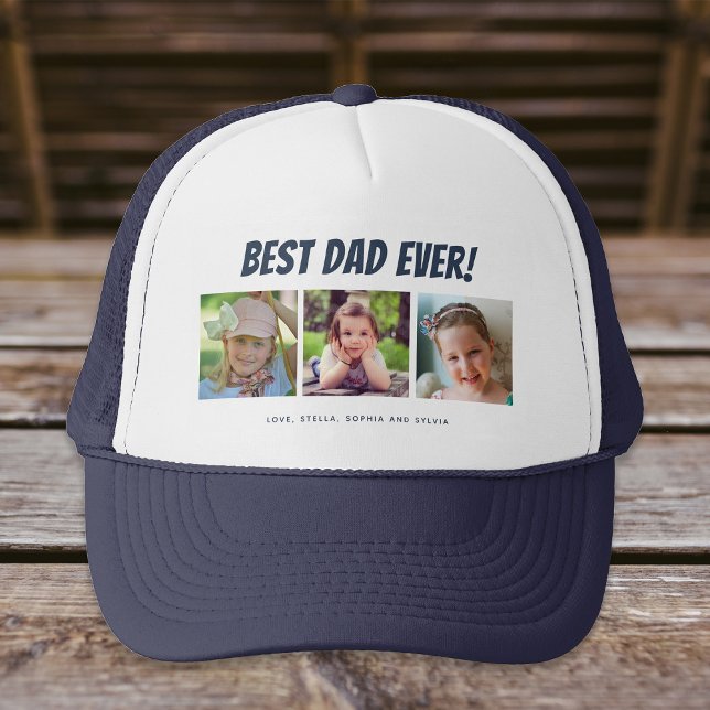 Bester Vater je | Drei Fotos Truckerkappe (Von Creator hochgeladen)