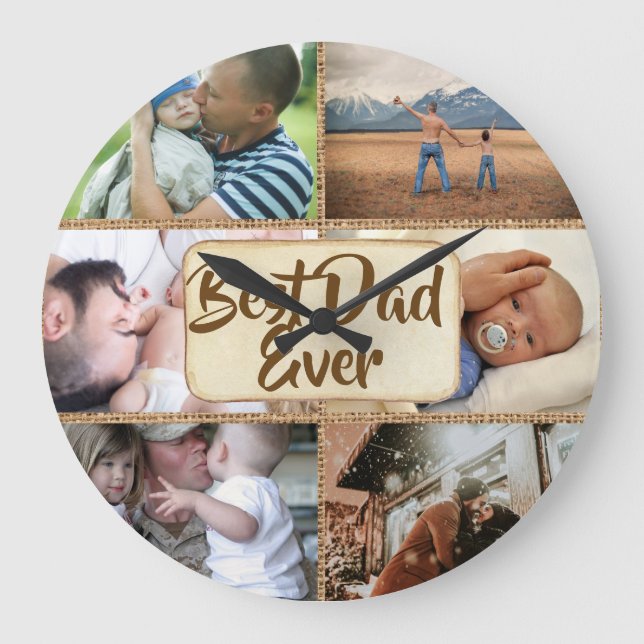 Bester Vater je DY 6 Foto rustikales Jute-Bild Große Wanduhr (Vorderseite)