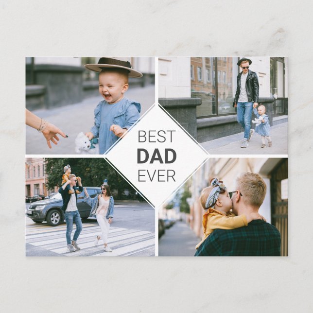 Bester Vater je einfacher Foto Collage Vathers Day Ankündigungspostkarte (Vorderseite)